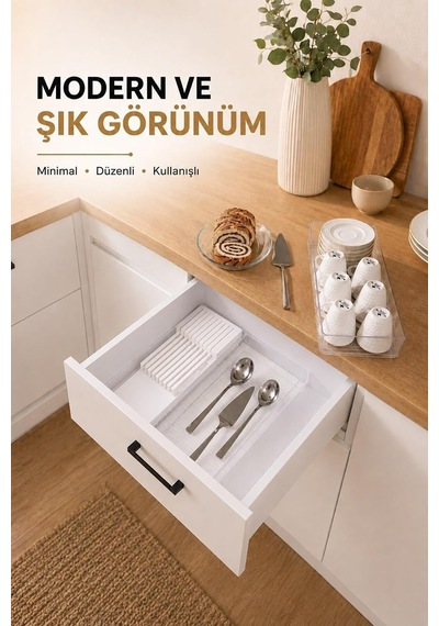 Çekmece İçi Bıçaklık Organizer Bölmeli Mutfak Düzenleyici Beyaz S-11029 Çok Renkli