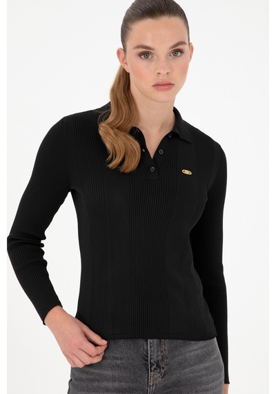 U.S. Polo Assn. Kadın Siyah Polo Yaka Kazak 50297087-VR046