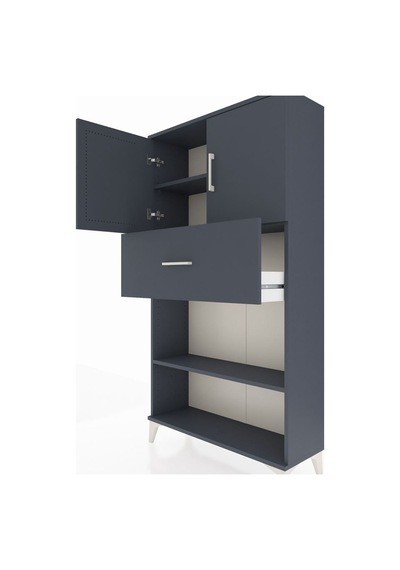 Arges Dolap 3 Raflı Tek Çekmeceli 2 Kapaklı 88x30x163 Antrasi... Antrasit