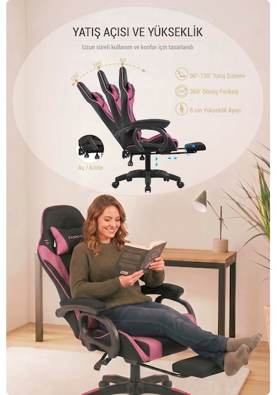 Fashcolle Dynamic Air Kumaş Pembe-siyah Masajlı Oyuncu Koltuğu