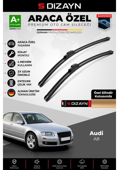S-dizayn Audi A8 Ön Cam Silecek Seti 2002-2010 Premium Araca Özel 60-55 Cm A+ Kalite