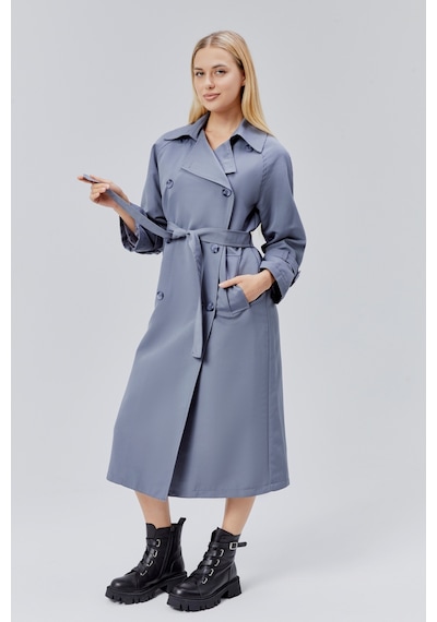 Gri Oversize Kuşaklı Trençkot