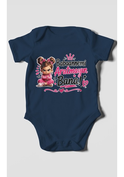 Morivokids Babaanneye Özel Kısa Kollu Bebek Body %100 Pamuk Lacivert