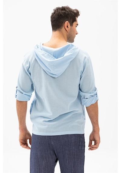 Şile Bezi Kapüşonlu Erkek Sweatshirt Buz Mavi Bmv
