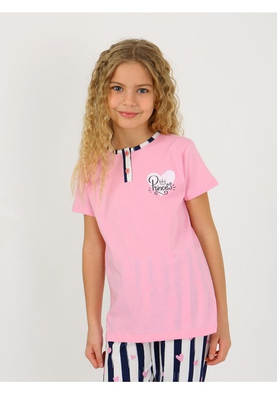 Kız Çocuk Kısa Kollu Düğme Detaylı %100 Pamuklu Pijama Takımı Princess Heart Koyu Pembe Kız Çocuk Kısa Kollu Düğme Detaylı %100 Pamuklu Pijama Takımı Princess Heart Koyu Pembe