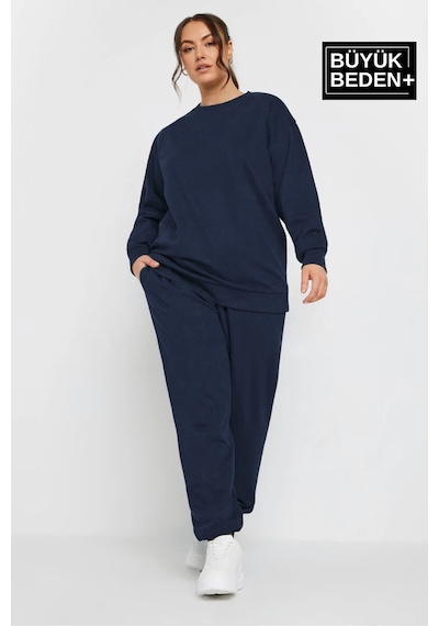 Süperlife Kadın Büyük Beden Bisiklet Yaka İnce Sweatshirt Spr24bswk56 Lacivert