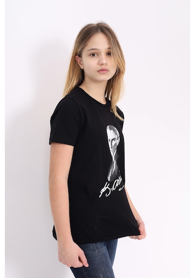 Toontoy Kids Toontoy Unisex Atatürk Baskılı Bisiklet Yaka Kısa Kollu Tişört Siyah