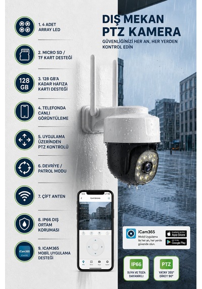 Ptz-26 Wifi Akıllı Güvenlik Kamerası 2mp 1080p Full Hd 355 Döner Hareket Takipli Gece Görüşlü Çift Yönlü Ses