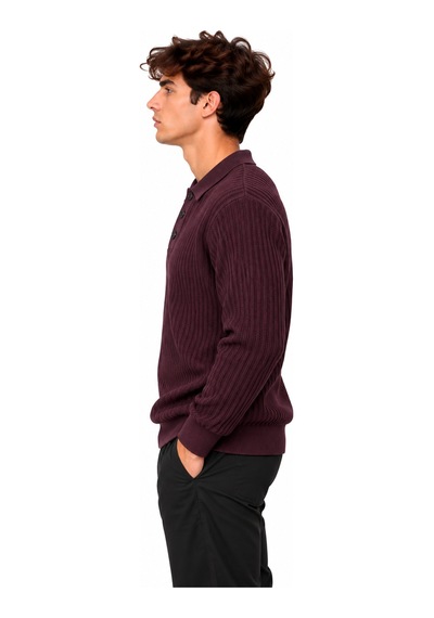 Erkek Polo Yaka Uzun Kollu Standart Fit Kalıp Kazak 27001 Mürdüm