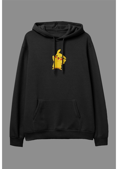 Flood Of Style Wed Oversize Pikachu Tasarım Baskılı Kapüşonlu Sweatshirt Hoodie Beyaz