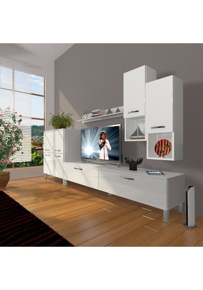 Decoraktiv Eko 6da Mdf Std Krom Ayaklı Tv Ünitesi Tv Sehpası Beyaz