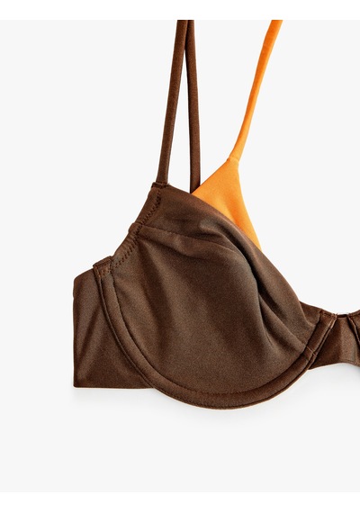 Koton Renk Kontrastlı Katmanlı Balenli Bikini Üstü Kahverengi 6sak10075mm Kahve