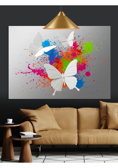 Uçan Kelebekler Soyut Sanat Dekoratif Kanvas - Mdf Ahşap Tablo