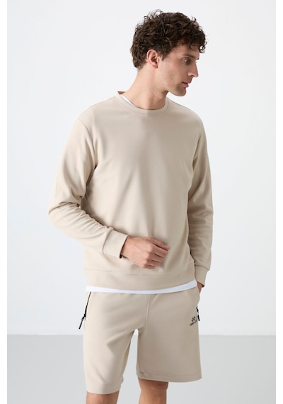 Tommy Life Bej Basic O Yaka Rahat Form Erkek Sweatshirt - 88053 Bej