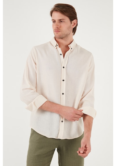 Buratti Regular Fit Uzun Kollu Düğmeli Yaka Erkek Gömlek Cf25S116777 Krem