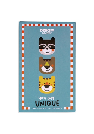 Denokids Erkek Çocuk Hayvan Desenli Pamuklu Çok Renkli 3'lü Paket Çorap 4-9 Yaş