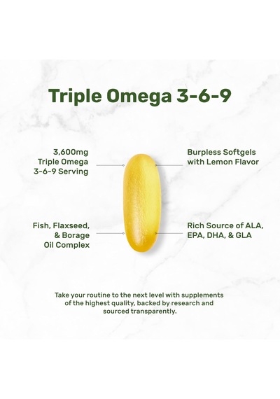Deal Supplement Triple Omega 3-6-9 Fish Oil With Flaxseed Oil Borage Oils High Epa + Dha 3,600mg 240 Softgels