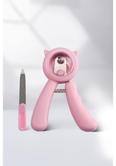 Çelik Pembe Emniyetli Hazneli Kedi Tırnak Makası Ve Törpü Set Cin823pm