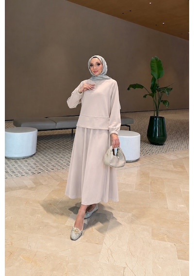 Riella Butik Cafu Oysho Tesettür Takım Krem