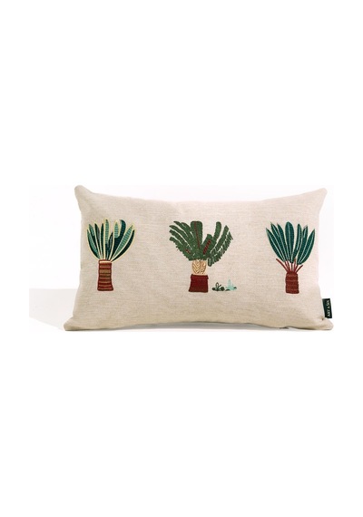 Dekoratif Kırlent-nakışlı Quiet Garden Desenli İşlemeli Kırlent Açık Krem