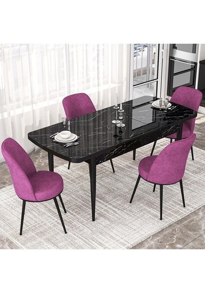 Canisa Concept Kor Serisi 70x114 Açılabilir Mutfak Masası Takımı Siyah Mermer Desen Masa 6 Mor Sandalye Masa Siyah Mermer Sandalyeler Mor Canisa Concept Kor Serisi 70x114 Açılabilir Mutfak Masası Takımı Siyah Mermer Desen Masa 6 Mor Sandalye Masa Siyah Mermer Sandalyeler Mor