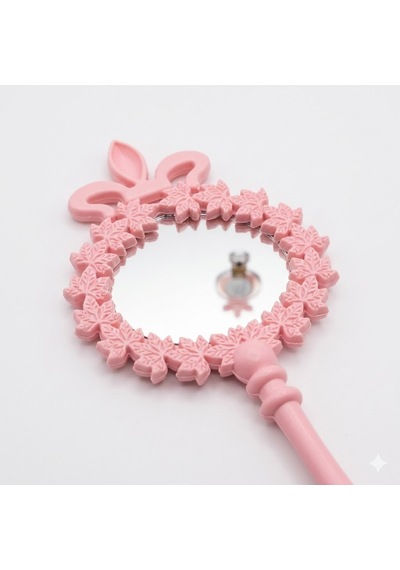 Kına Gecesi Hediyelik Pembe Çiçekli Plastik El Aynası - 5x10.5 Cm 10 Adet