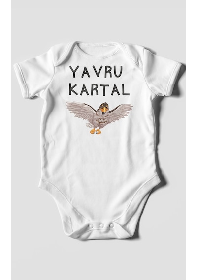 Yavru Kartal Baskılı Bebek Zıbını Çıtçıtlı Body %100 Pamuk Kısa Kol Beyaz
