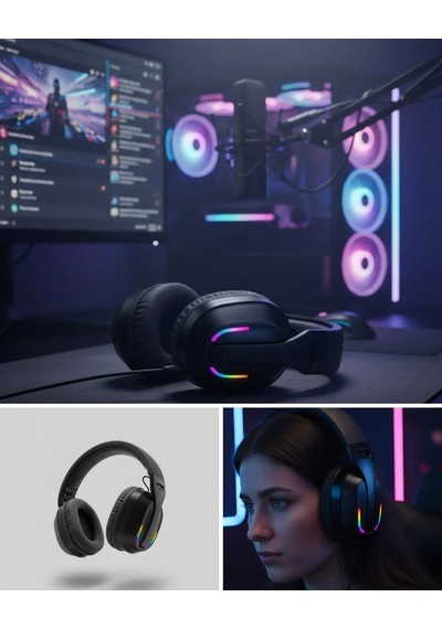 Wireless Oyuncu Kulaklığı Rgb Işıklı Uzun Bataryalı Mikrofonlu Headset Akyı-324794