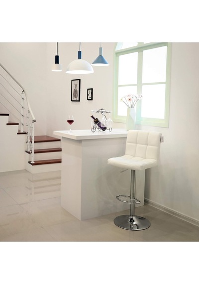 Bar Tabureleri, 2'li Set, Yüksekliği Ayarlanabilir Pu Kapaklı Bar Sandalyeleri, 360 Döner Sandalye, Arkalık Ve Ayaklıklı Mutfak Sandalyesi, Lobi, Tezgah, Krom Kaplama Çelik, Beyaz Ljb64w Çok Renkli