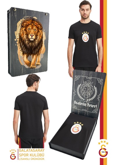 Galatasaray Lisanslı Arma T-shirt Gs Aslan Baskılı Ahşap Kutulu 100 Siyah