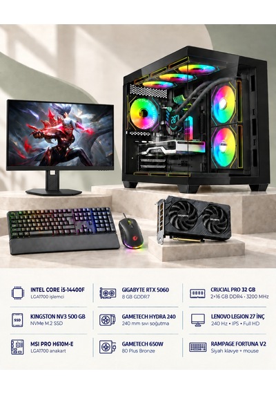 Symoon SYMOONPC0365 i5-14400F 8 GB 32 GB 500 GB SSD RTX5060 27" Dos Masüstü Oyuncu Bilgisayarı