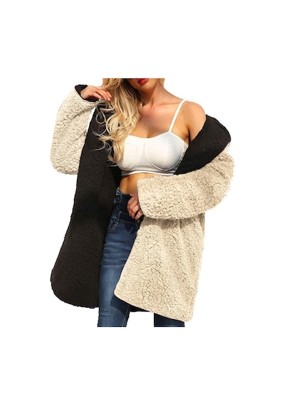 Peluş Çift Taraflı Kışlık Ceket krem