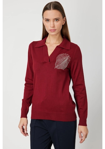 On Fashion Kadın Omuz Yaprak Zincirli Bordo Kazak 65334 Bordo