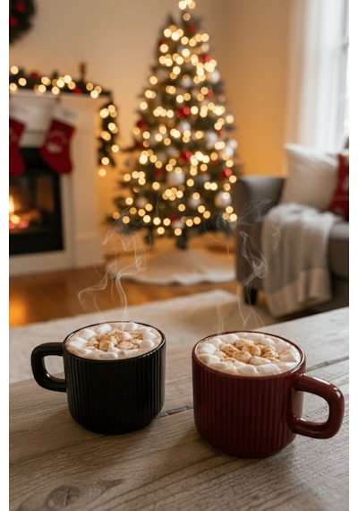 2 Adet El Yapımı 260 Ml Bordo Siyah Parlak Seramik Mug Çay Kahve Kupası Mıt1305 Bordo