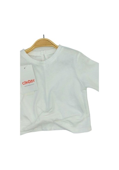 Çikoby Kız Bebek Pamuklu İnce Uzun Kollu Crop Bluz-13564 Ekru