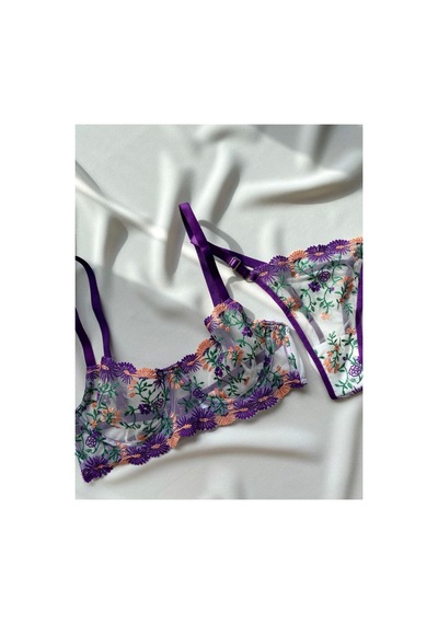 La Linaa Violet Çiçek Desenli Dantel & Tül Sütyen Külot Takımı Transparan Seksi İç Giyim Mor - 591611016 Mor La Linaa Violet Çiçek Desenli Dantel & Tül Sütyen Külot Takımı Transparan Seksi İç Giyim Mor - 591611016 Mor