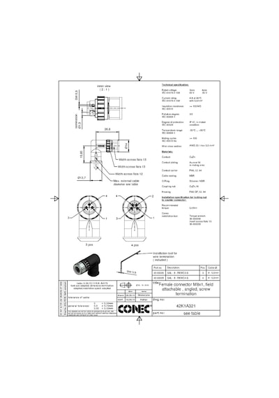 M8 3 Pin Dişi 90° Konnektör Conec 42-00026