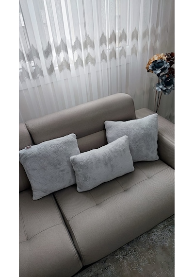 3- Lü Kare Takım Kırlent / Yastık 2 Kenar Gri / 1 Orta Gri