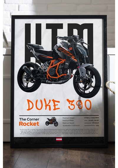 Ktm Duke 390 Siyah Ahşap Çerçeveli Poster, Dekoratif Motosiklet Duvar Tablosu