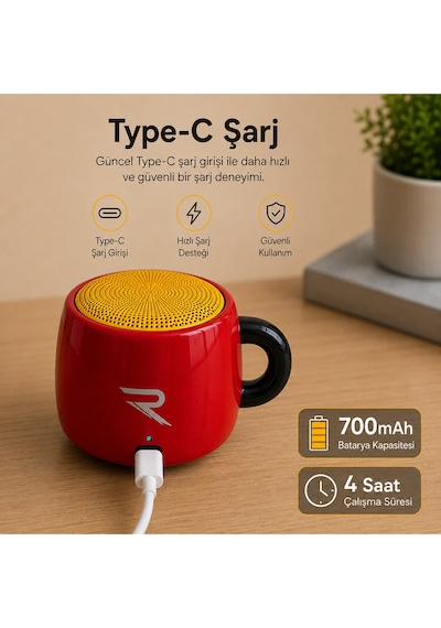 Kahve Kupa Tasarımlı Taşınabilir Hoparlör Mini Kablosuz Bluetooth Hoparlör Bluetooth 5.4 5w Güçlü Ses Soundcup Ry-sc01