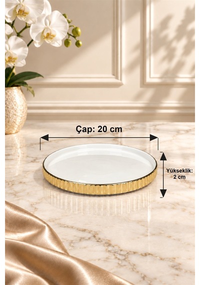 Linea Serisi Yuvarlak Servis Tabağı 20 Cm Altın