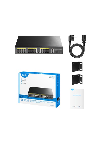 Cudy Switch 24 Port Fs1026ps1 10/100mbps 1xsfp 2xge Rj45 Vlan&extend Mode 250m 300w 1u Poe+ Ethernet