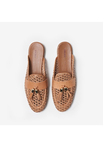 Shınefancy Terlik Kadın 95v7 Frau Woven Leather Mules Wıth Tassels