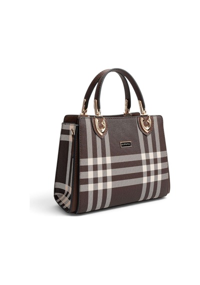 Silver & Polo Silver Polo Kahve - Kahve Çizgili Ekose Kadın El Çantası Sp1133 Kahverengi