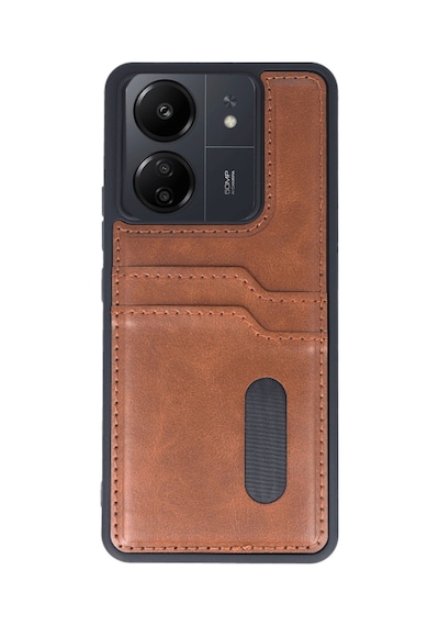 Xiaomi Poco C65 Uyumlu Deri Kartvizitli Kartlıklı Premium Telefon Kılıfı Kapak Taba