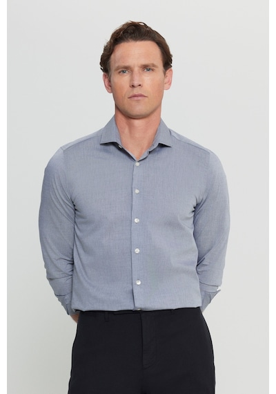 AC&Co / Altınyıldız Classics Erkek Sıyah Flamlı Slim Fit Dar Kesim Düğmeli Yaka Gömlek Siyah