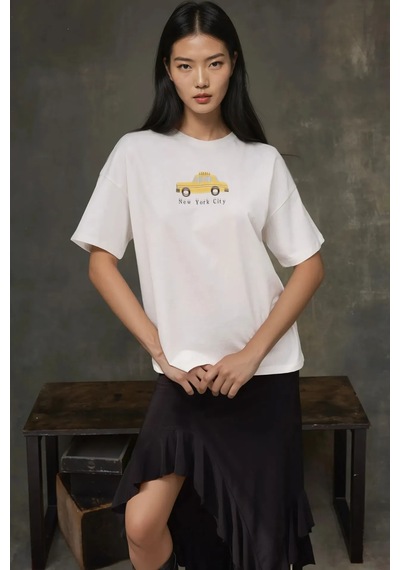 Hiccup Kadın %100 Pamuk Bisiklet Yaka Oversize Beyaz Baskılı T-shirt Sarı Hiccup Kadın %100 Pamuk Bisiklet Yaka Oversize Beyaz Baskılı T-shirt Sarı