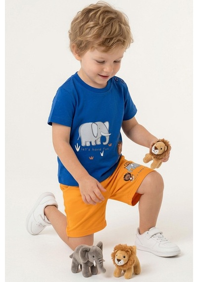 Breeze Erkek Bebek Şortlu Takım Sevimli Hayvancık Arkadaşlar 9 Ay-3 Yaş, Saks Mavisi