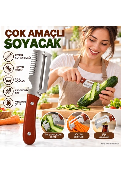 Çok Amaçlı Soyacak Paslanmaz Çelik Jülyen Sebze Meyve Soyucu Şişe Açacağı Çok Renkli