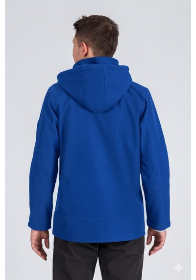Vatan Tekstil Suya Dayanıklı Slim Fit Softshell Kapüşonlu Erkek Mont Saks Mavisi